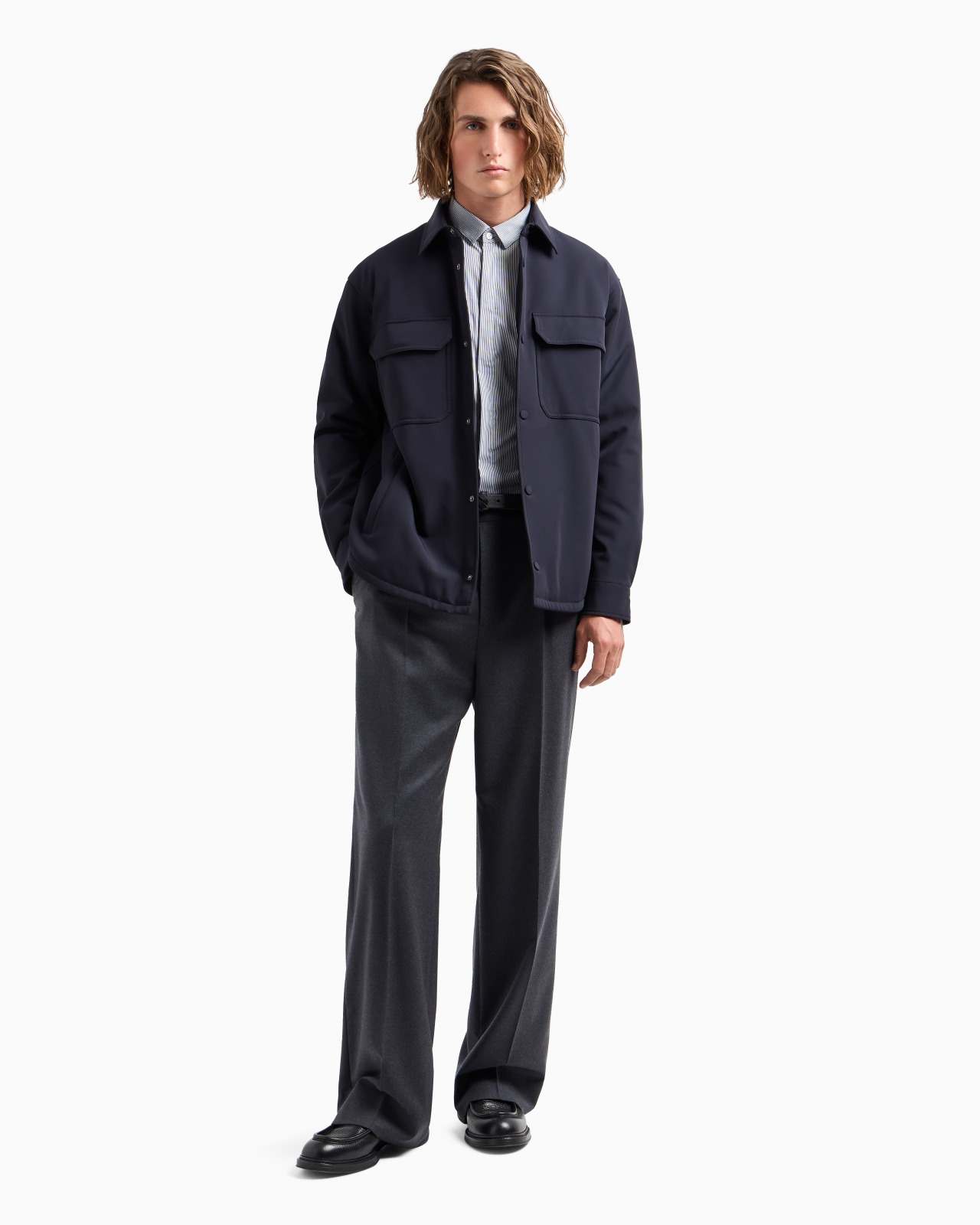 Shirt with a small Italian collar in stretch cotton with jacquard micro-stripes - 4