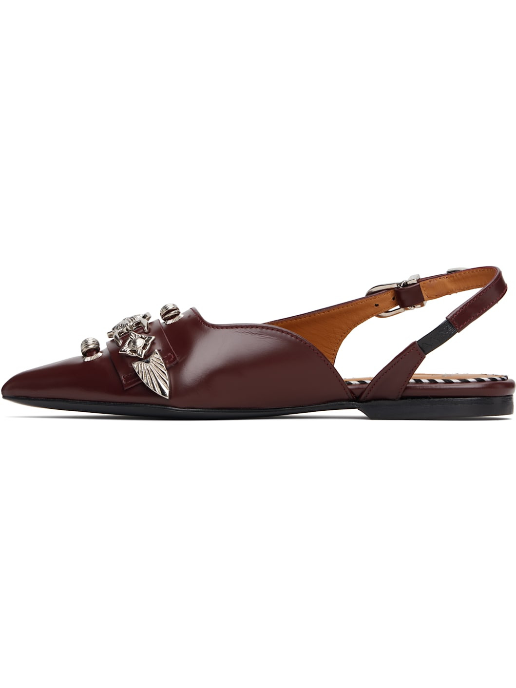 Burgundy Metal Belt Flats - 3