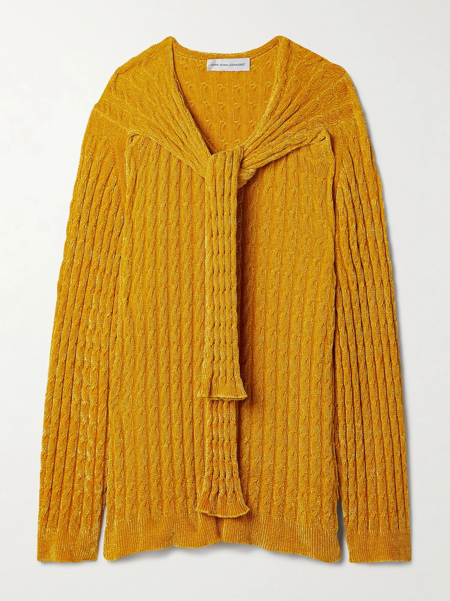 Oversized scarf-detailed cable-knit chenille sweater Yellow - 1