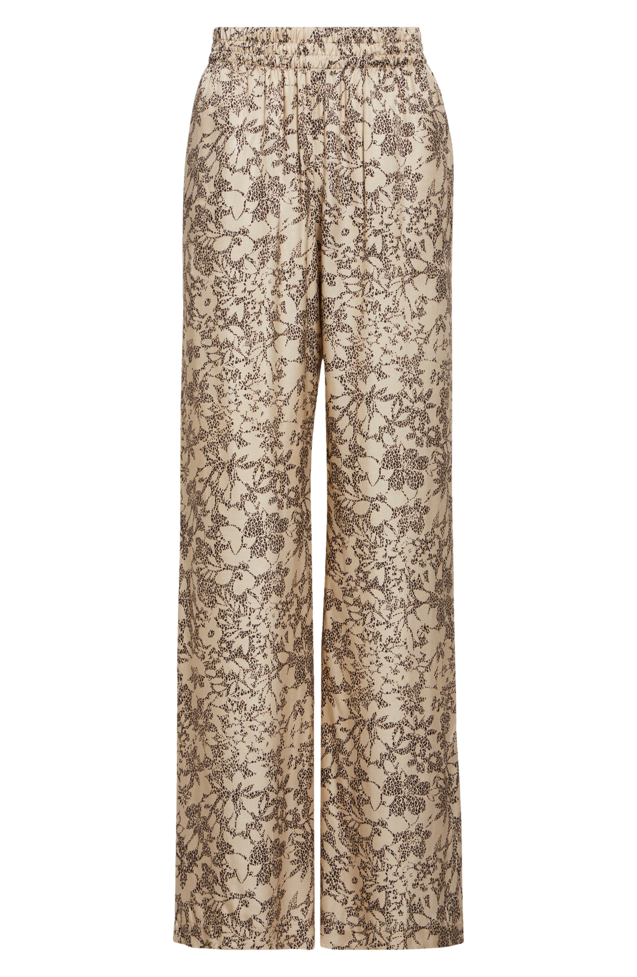 Golden Goose Floral Print Silk Blend Pajama Pants in Safari/Black at Nordstrom - 6