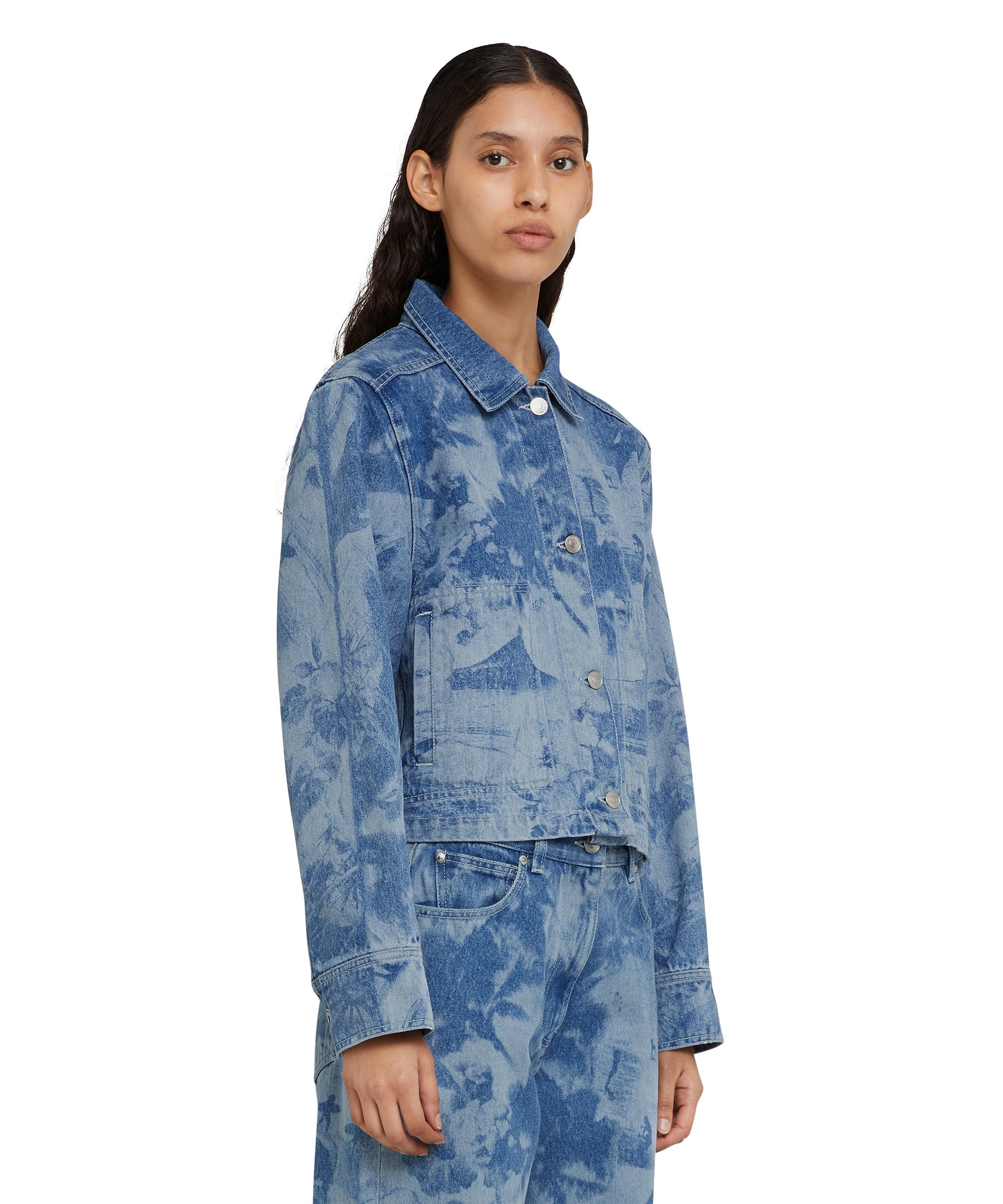 Denim crop jacket with "surfer" laser processing - 4