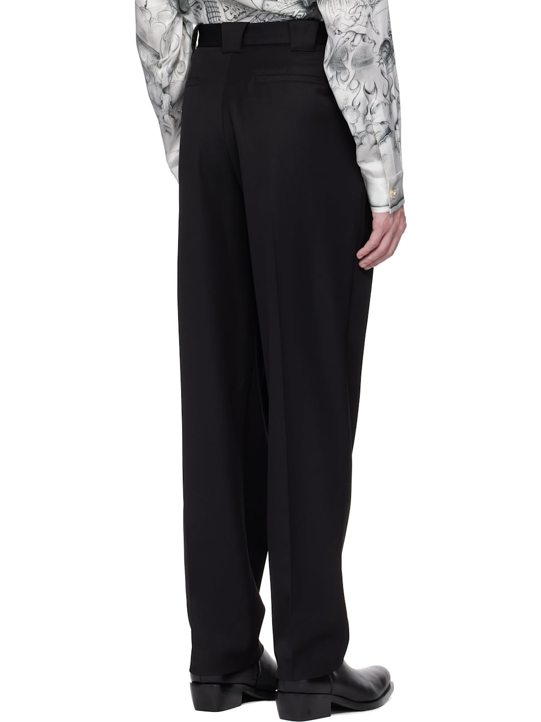 Black Wool Pleated Tailored Trousers - 3