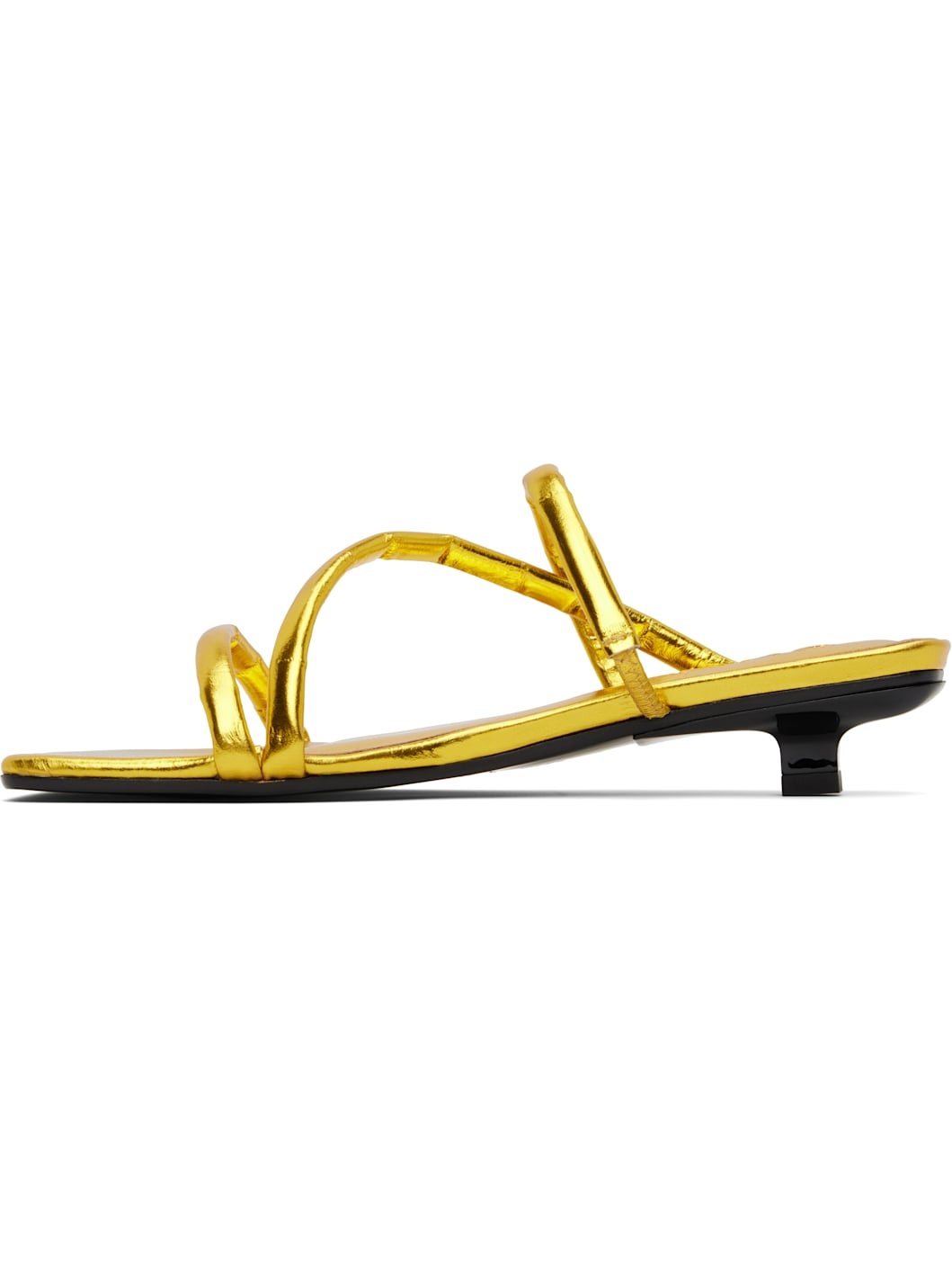 Gold Morena Eel Embossed Metallic Leather Heeled Sandals - 3
