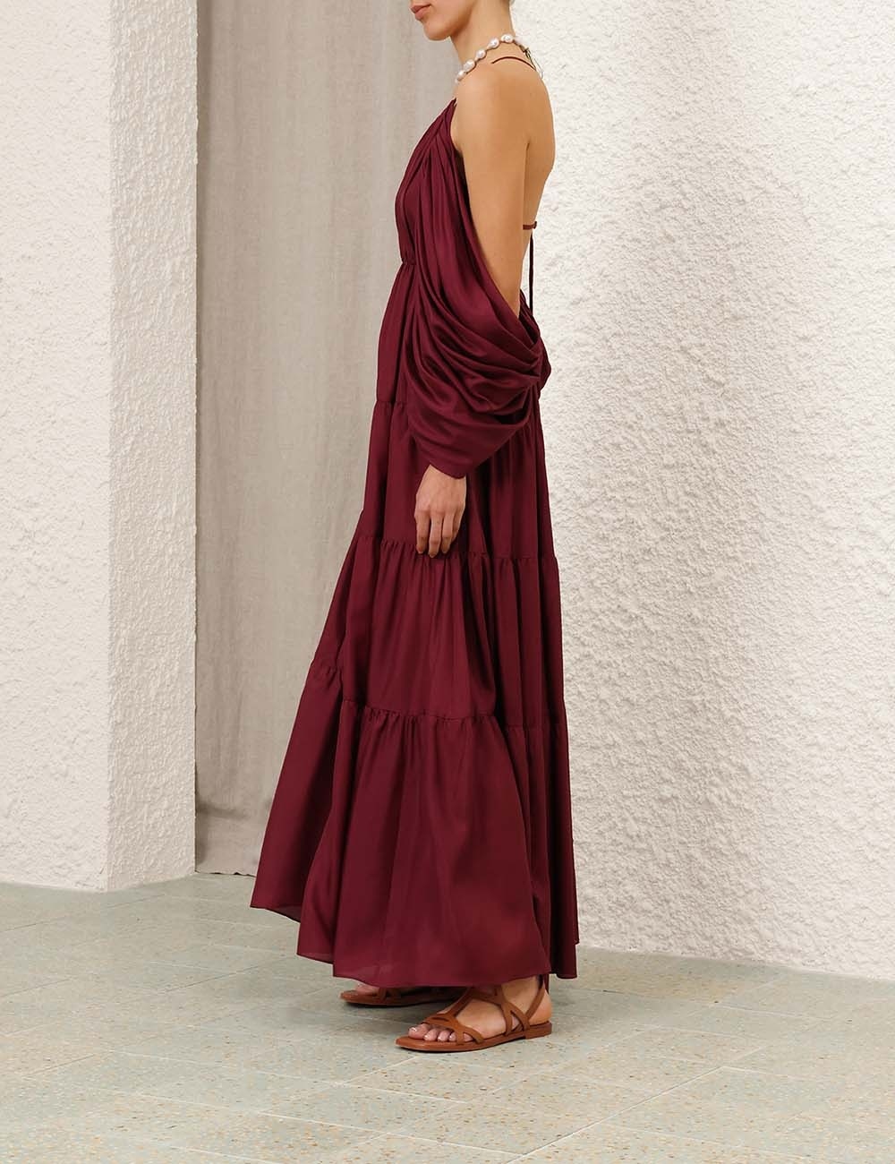 ワンピース ZIMMERMANN TALLOW GATHERED LONG DRESS Tallow Gathered Maxi Dress Burgundy Online | Zimmermann