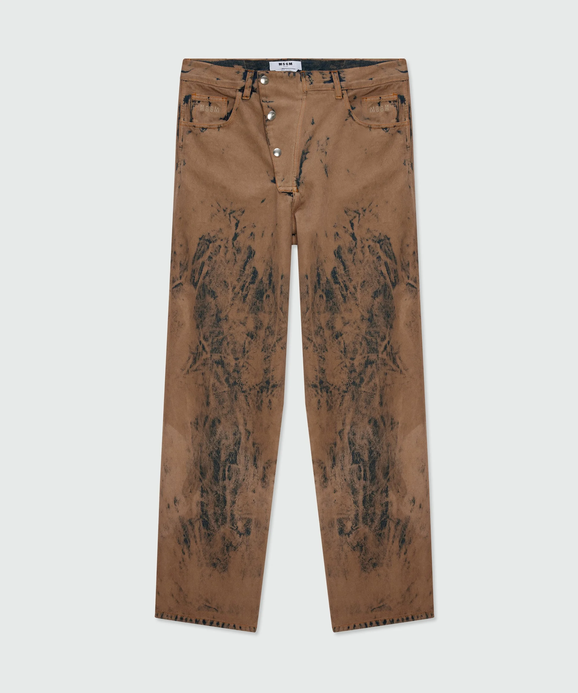 Beige washed denim five-pocket trousers - 1