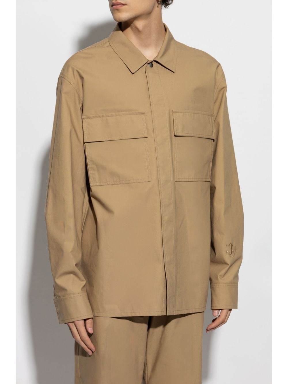 embroidered-logo shirt jacket - 3