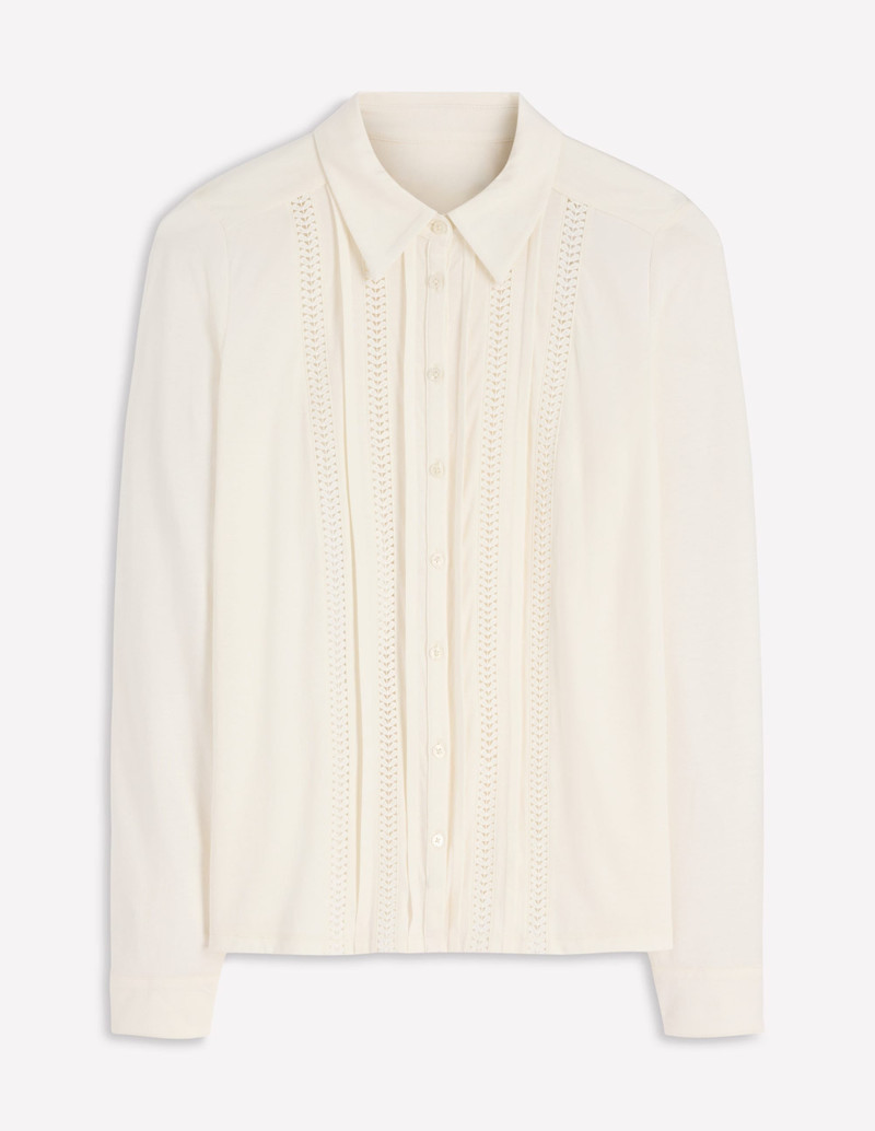 Trim Detail Jersey Shirt-Ivory 1
