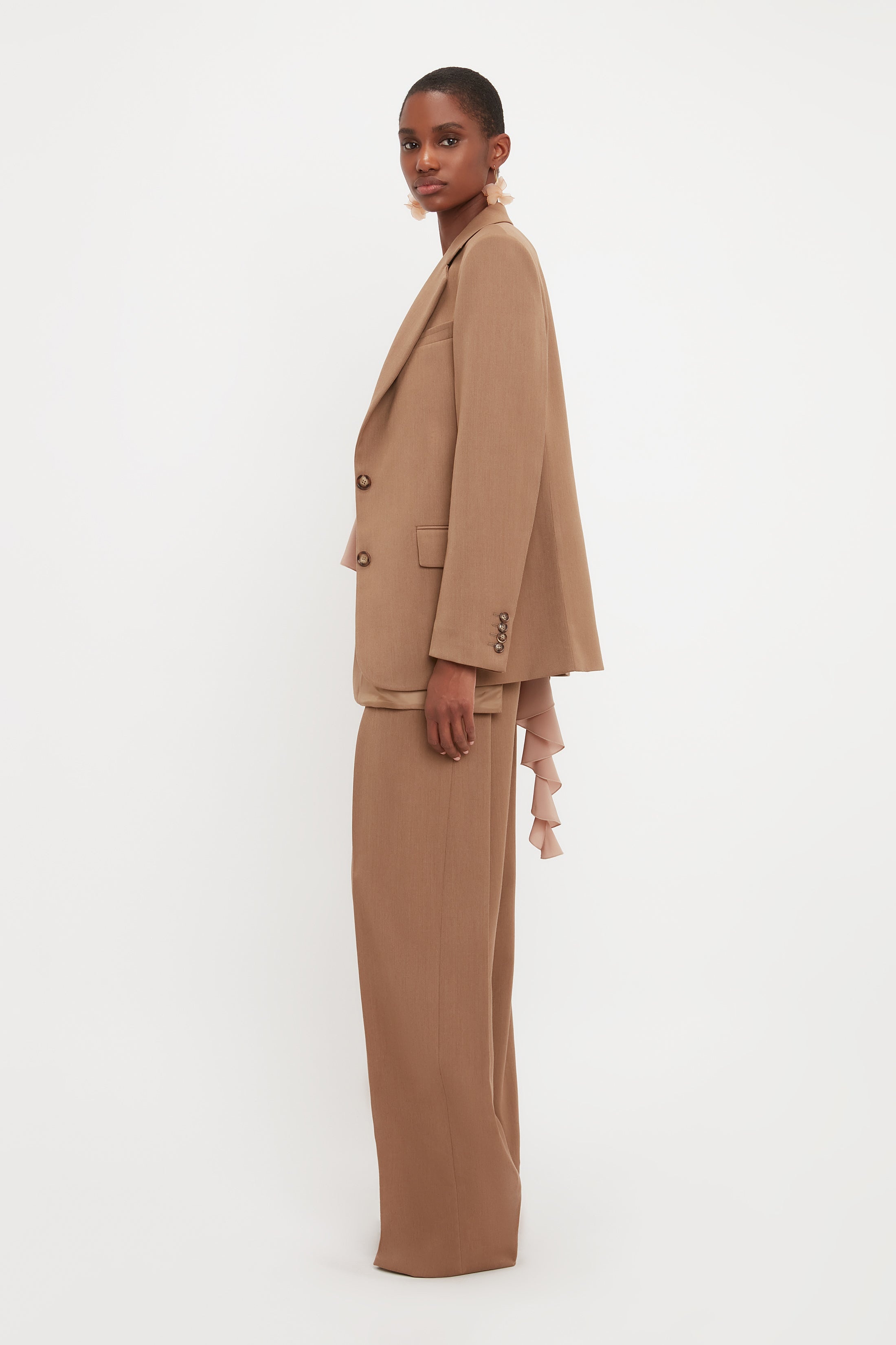 Asymmetric Double Layer Jacket In Fawn - 4