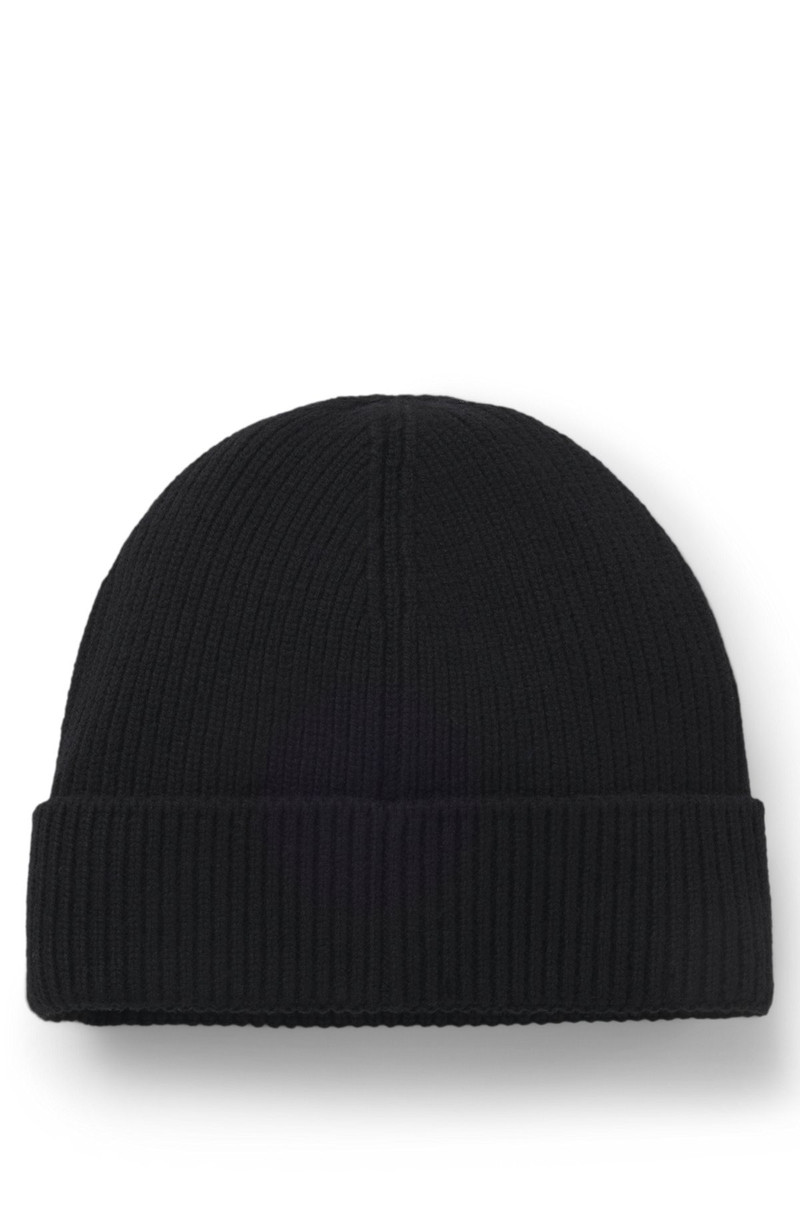 HUGO RIB-KNIT BEANIE HAT WITH LOGO LABEL outlook