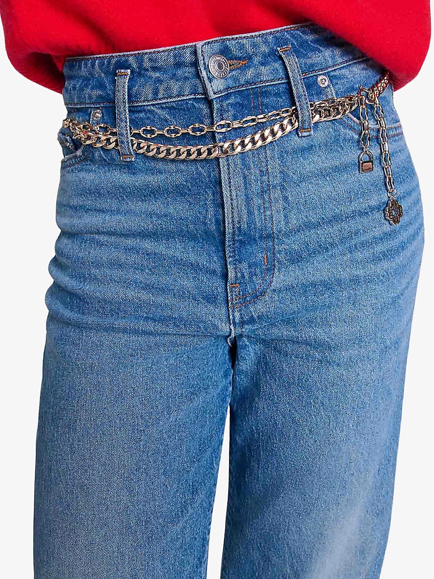 Chain-belt straight-leg high-rise stretch-denim jeans - 5