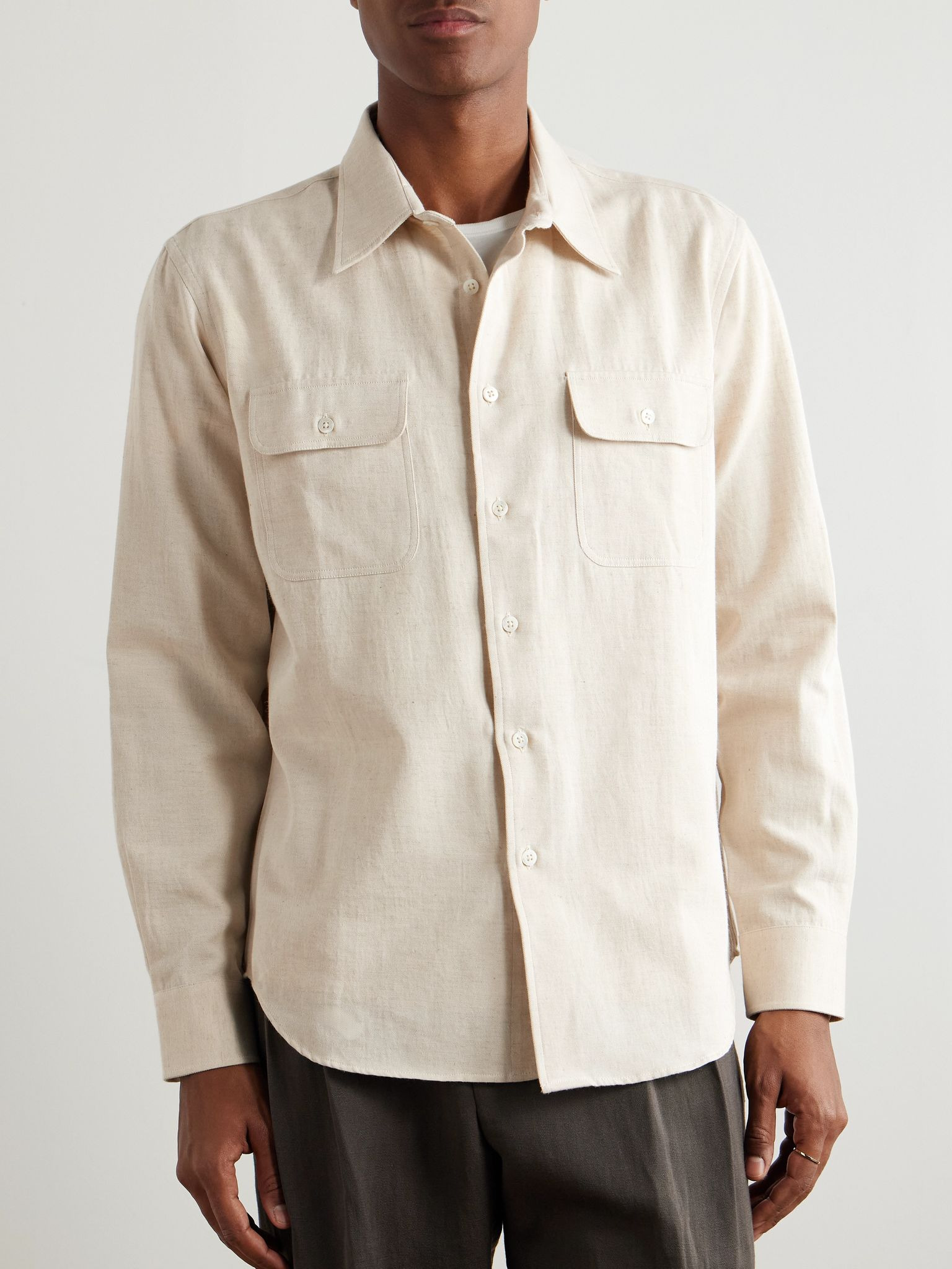 Cotton and Hemp-Blend Gabardine Shirt Cream - 3