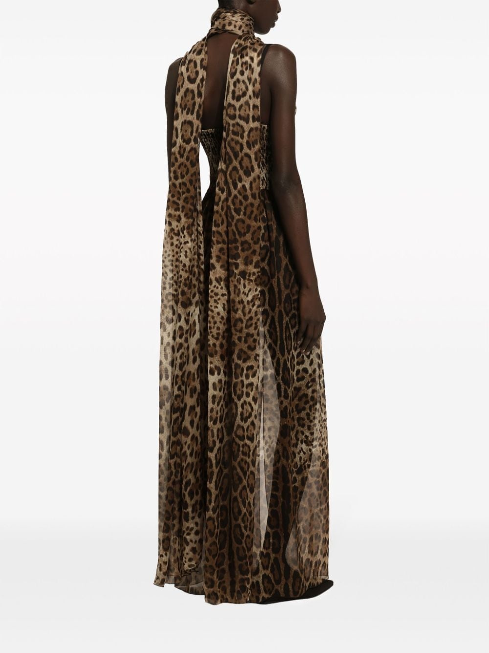 leopard-print halterneck silk gown - 4