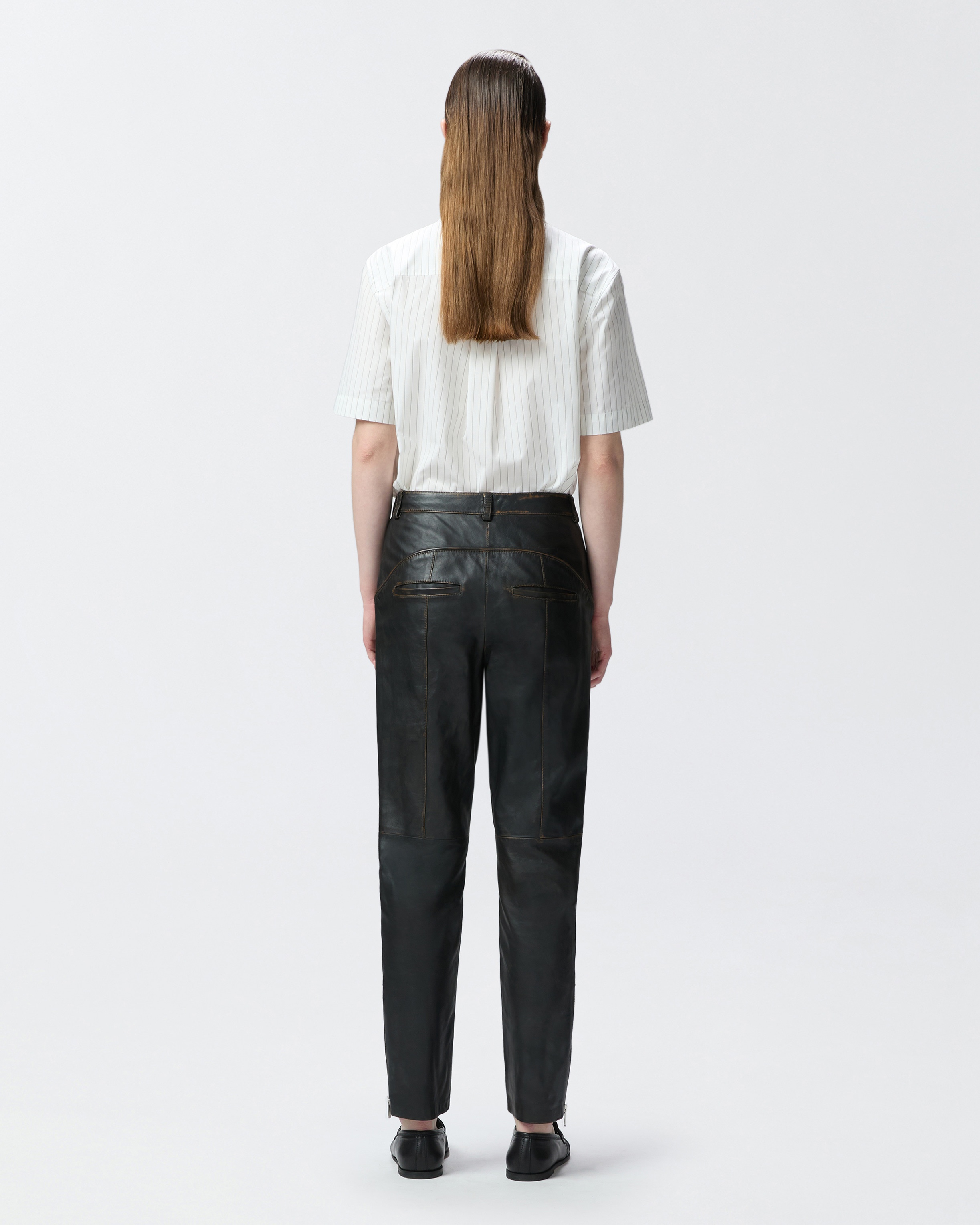 LEATHER BIKER PANTS WITH ZIP - 4