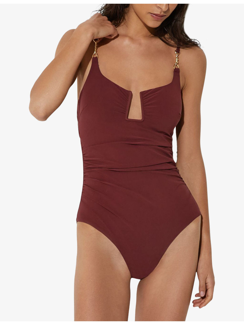 REISS Wrenna Cut-Out Detail Ruched Stretch-Woven Swimsuit outlook