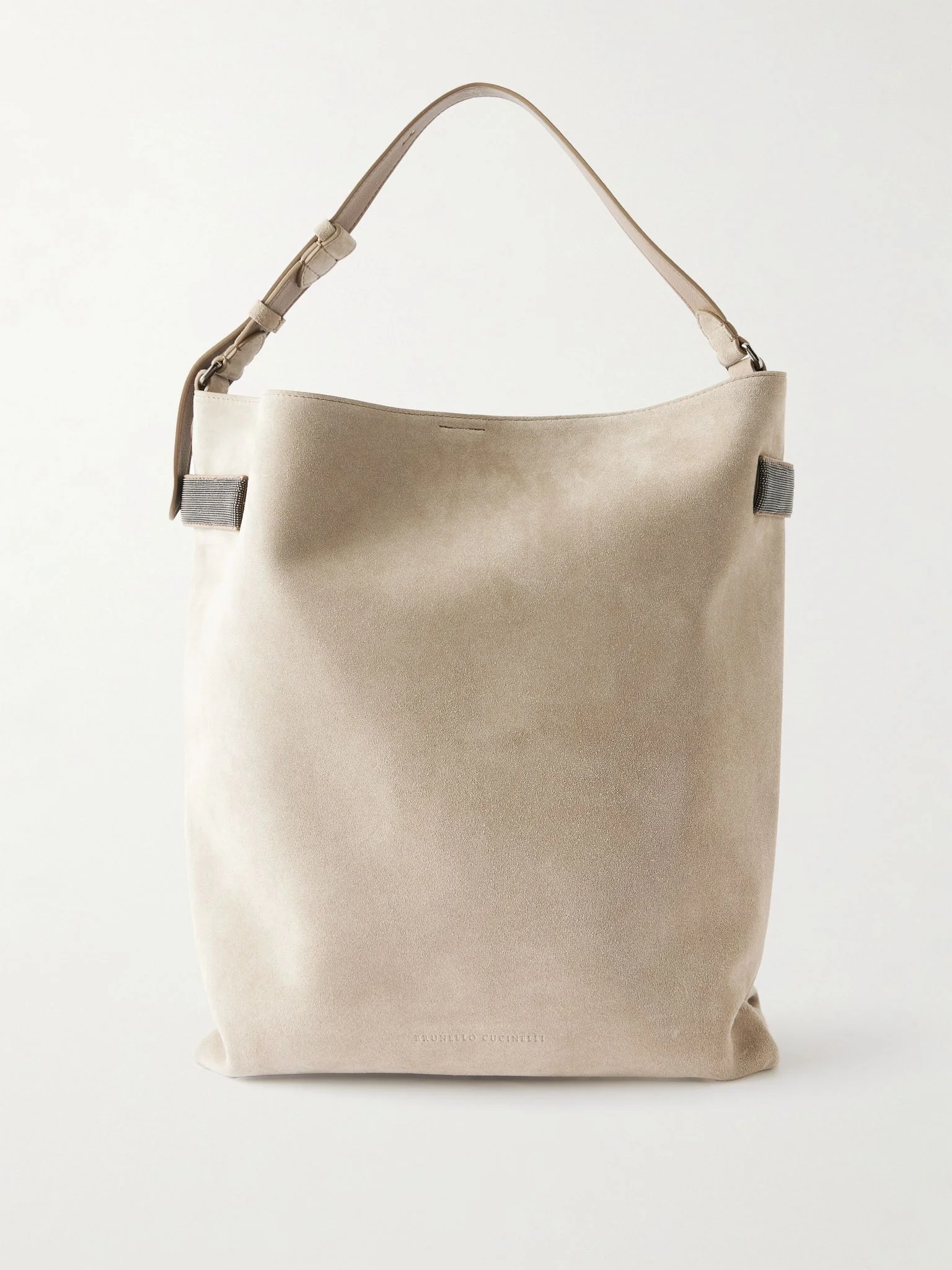 Bead-embellished suede shoulder bag Beige - 1