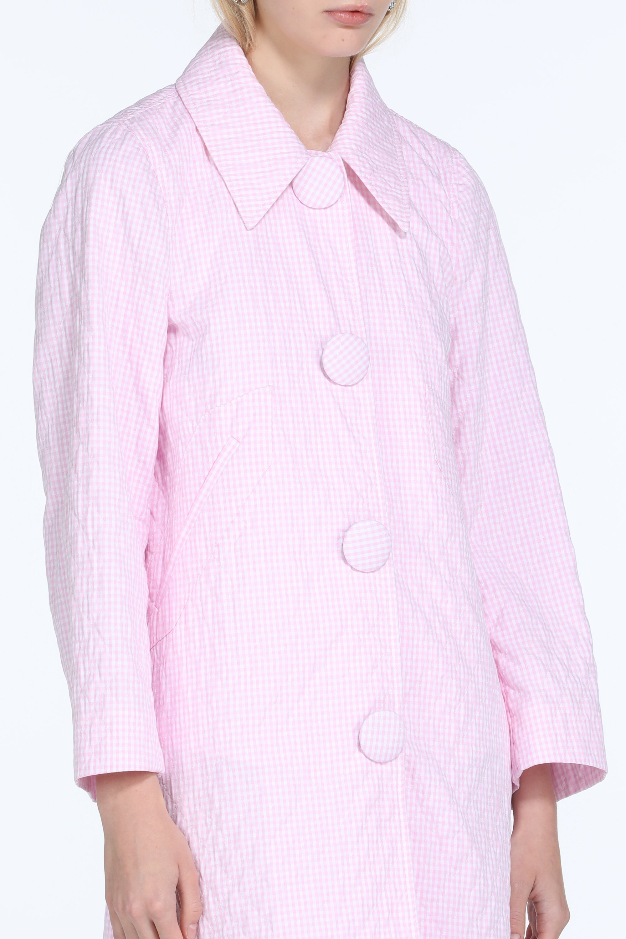 GINGHAM-PRINT COTTON COAT - 4