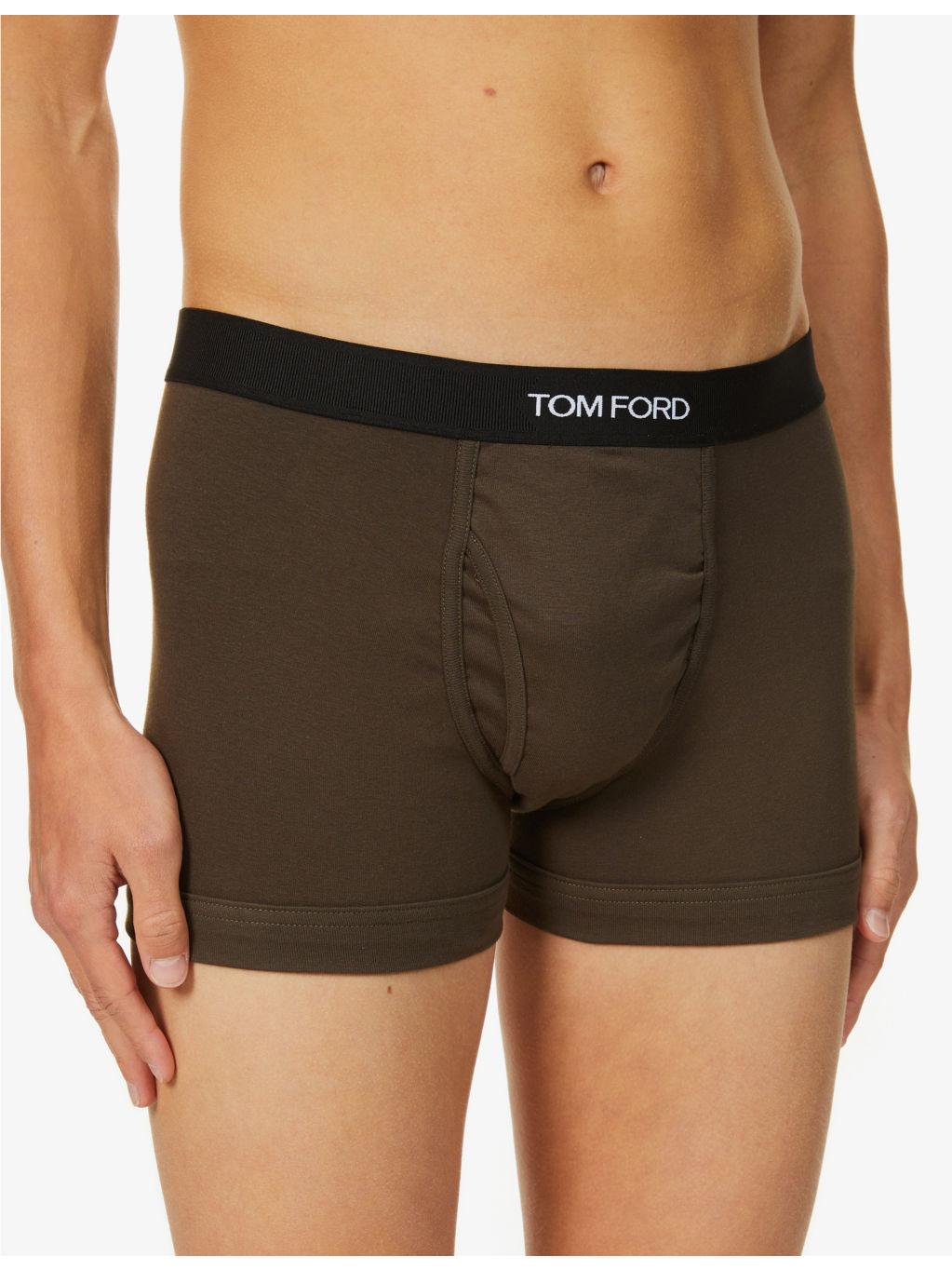 Branded-waistband fitted stretch-cotton trunks - 4