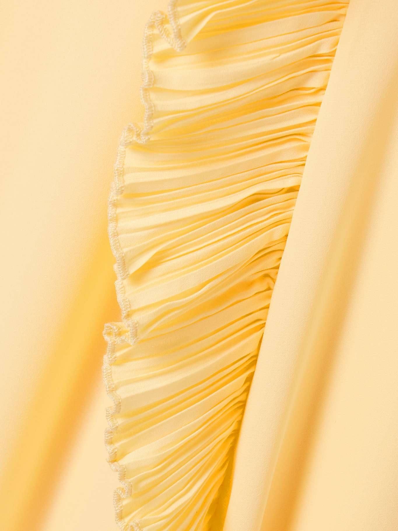 Delilah ruffled plissé-trimmed crepe de chine midi dress Pastel yellow - 5