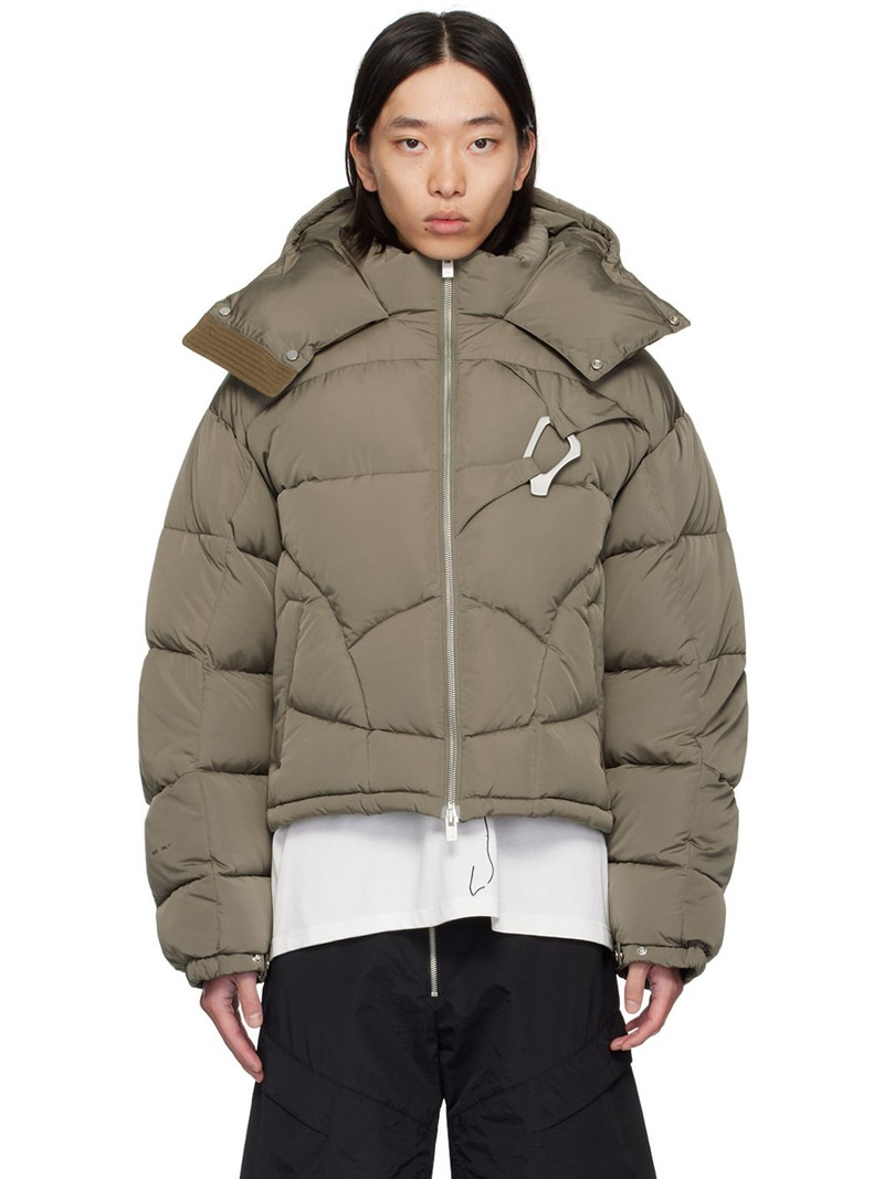 Khaki Abstract Down Puffer Jacket - 1