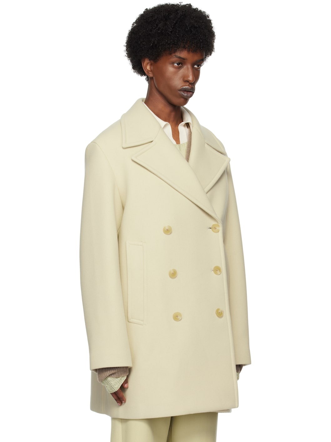 Green Sponge Wool Melton Peacoat - 2