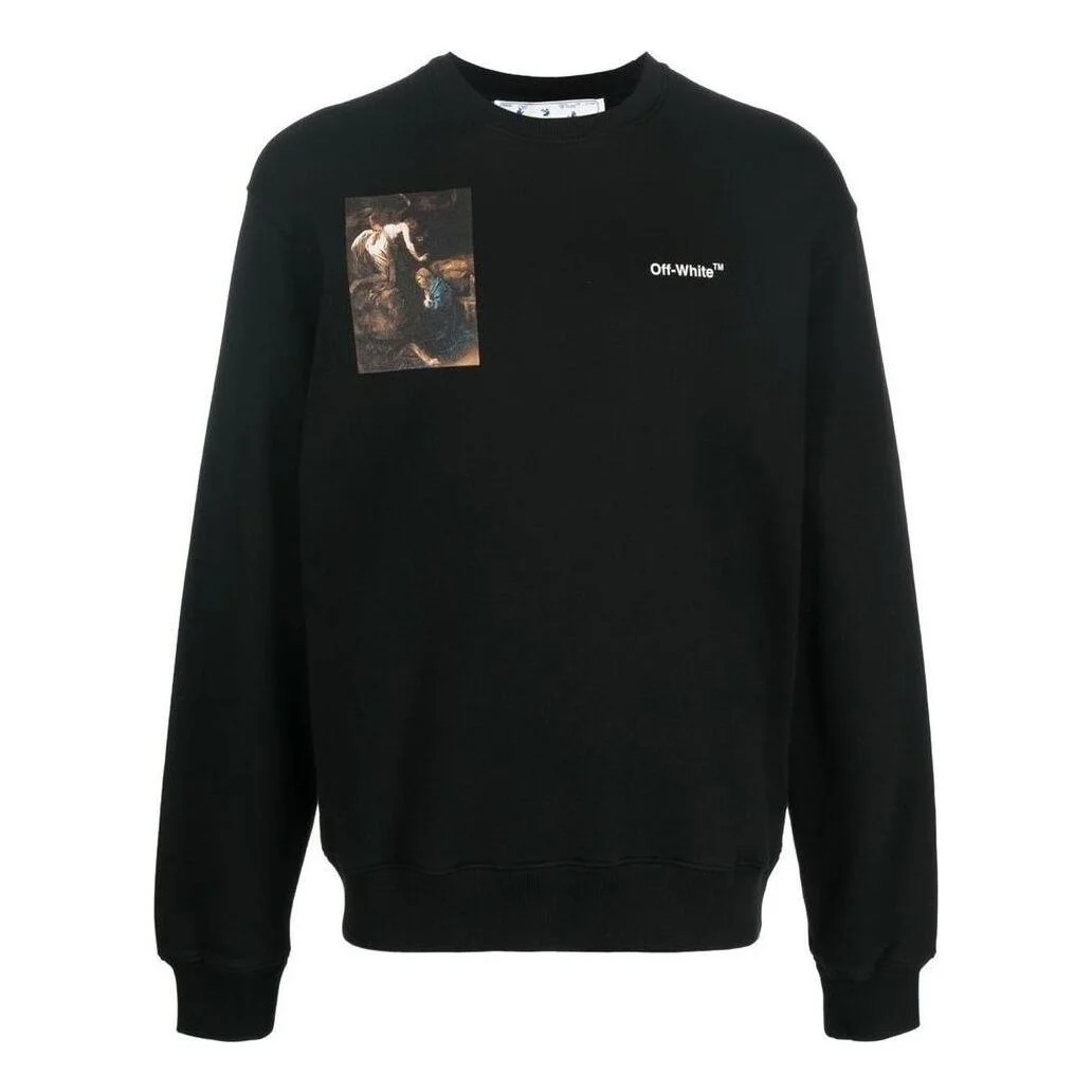 Men's Off-White FW22 Character Printing Round Neck Long Sleeves Loose Fit Black OMBA057C99FLE0111001 - 1