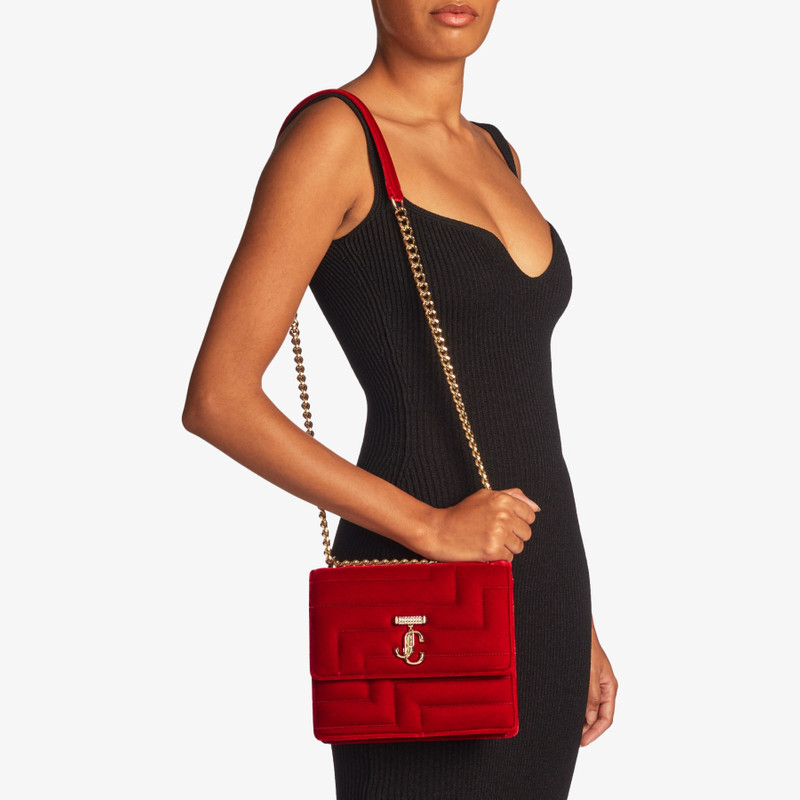 JIMMY CHOO Varenne Shoulder
Red Quilted Velvet Shoulder Bag with Crystal Bar outlook