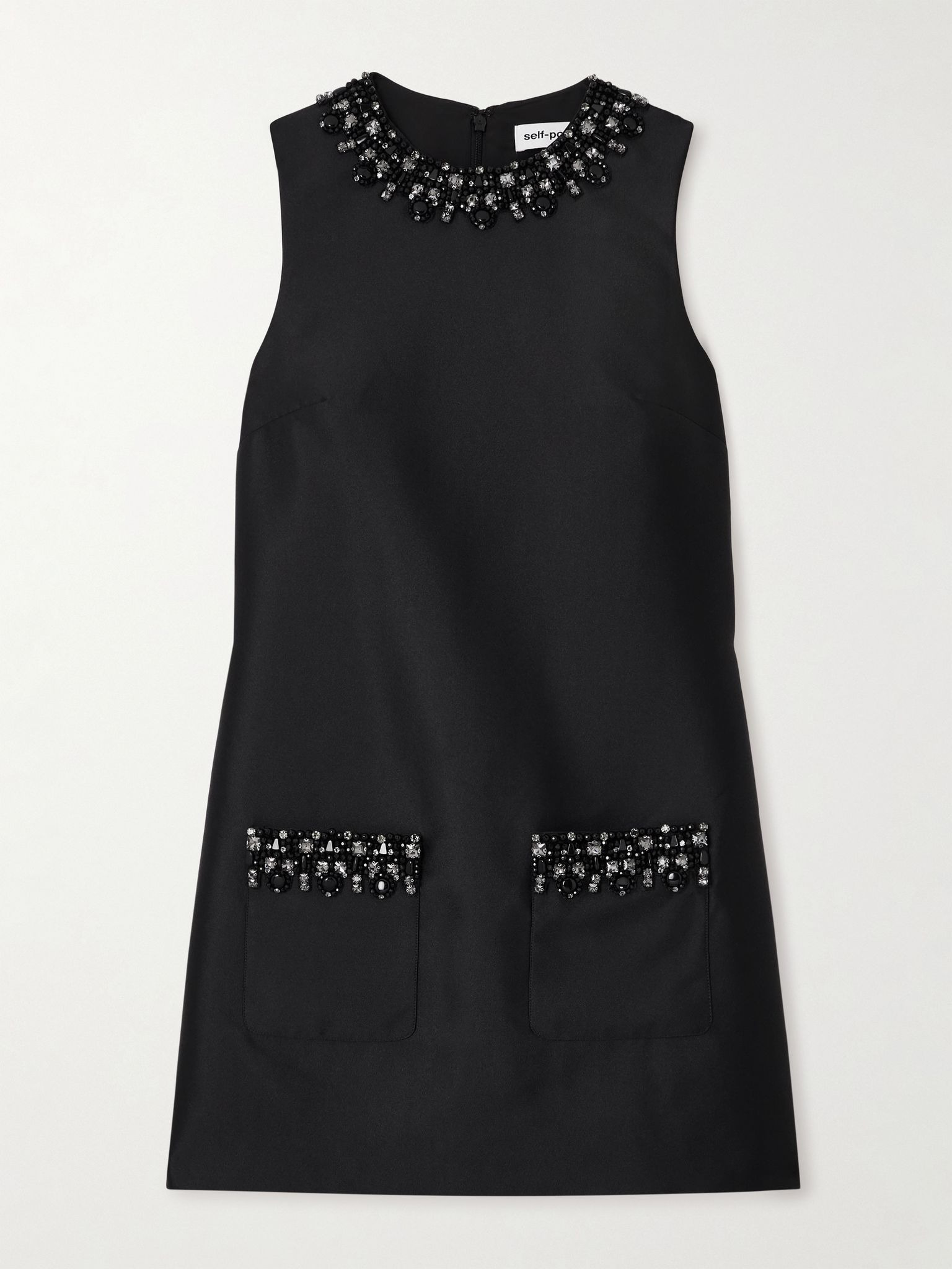 Embellished satin-twill mini dress Black - 1