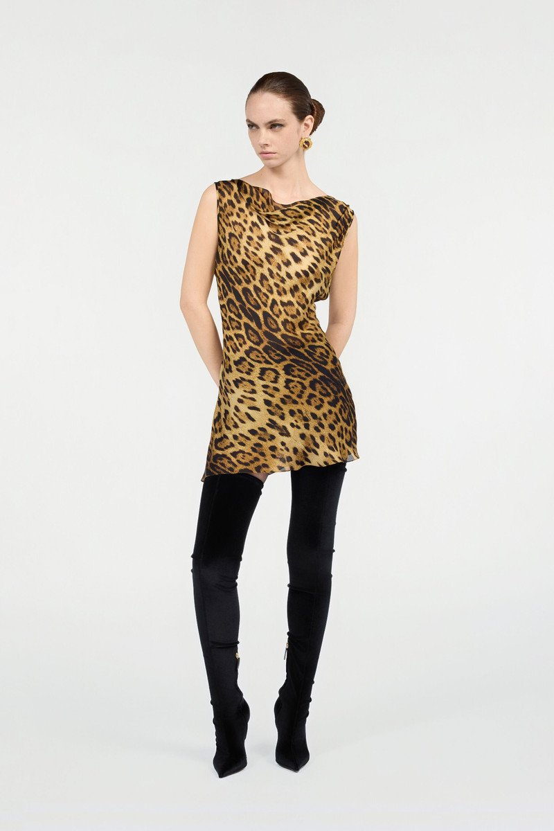 Roberto Cavalli Silk Mini Dress With Jaguar Skin Print outlook