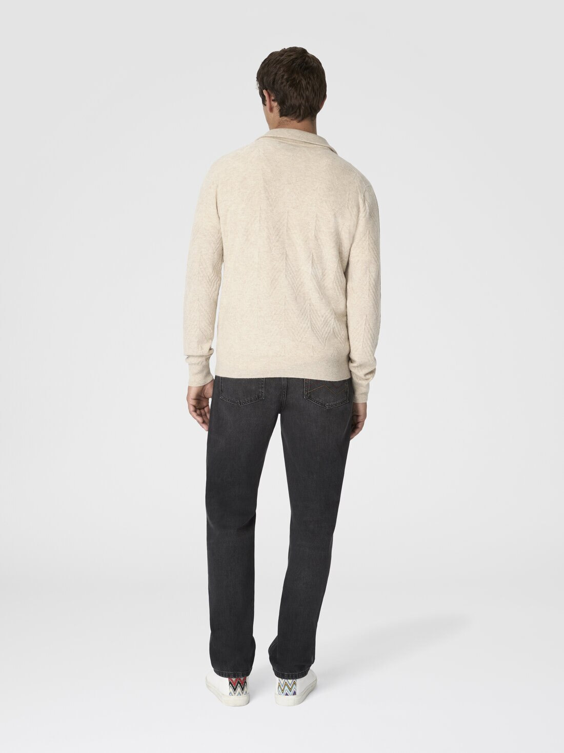 Half-Zip Sweater with Tone-on-Tone Zigzag Pattern - 3
