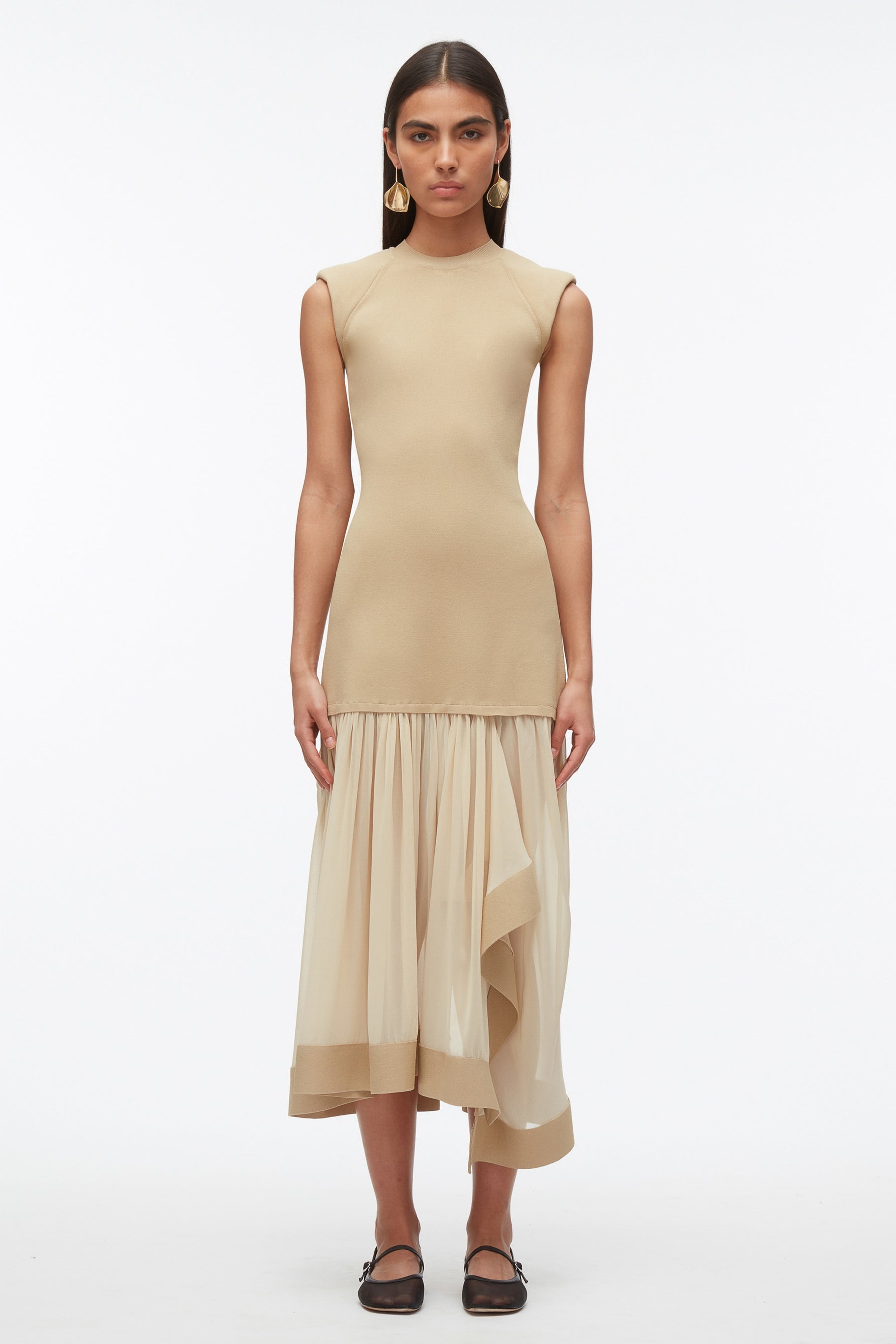 Compact Rib Dress with Chiffon Skirt - 6