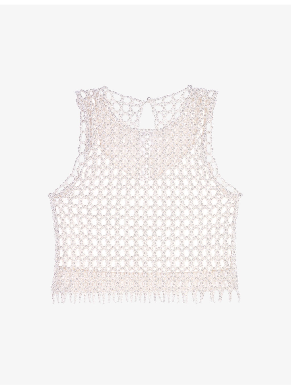 Bead-embellished cropped stretch-woven top - 1