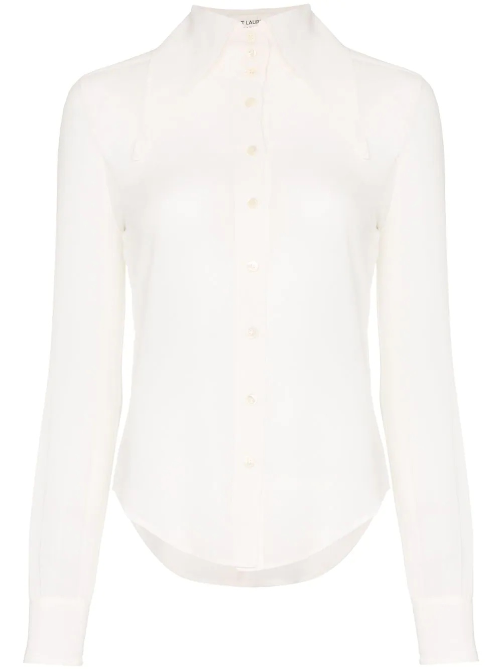 extended wing collar long-sleeved silk shirt - 1