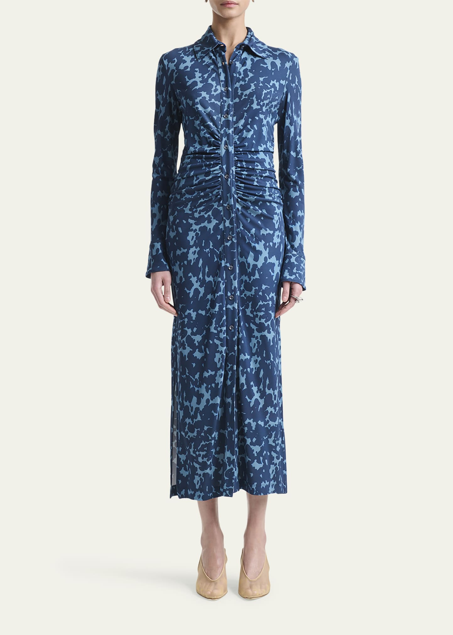 Claudia Spotted Long-Sleeve Midi Shirtdress - 2