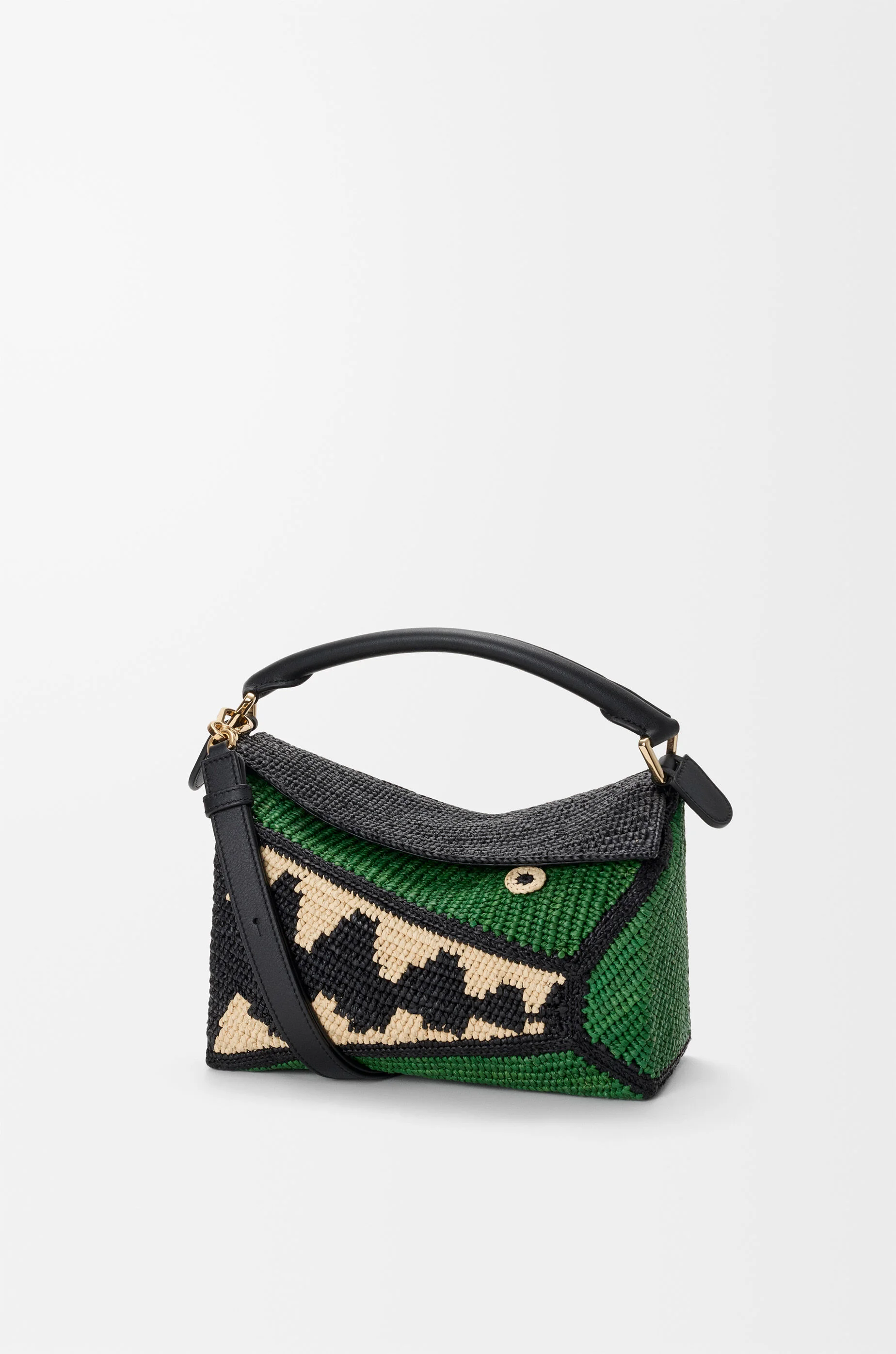 Small Puzzle Edge bag in raffia and calfskin - 1