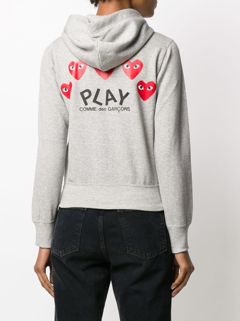 zipped almond eye heart hoodie - 4