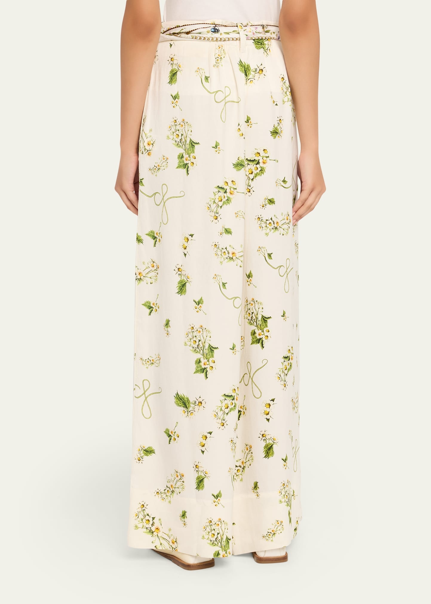 Botanical Utopia Scarf Belt Wide-Leg Pants - 3