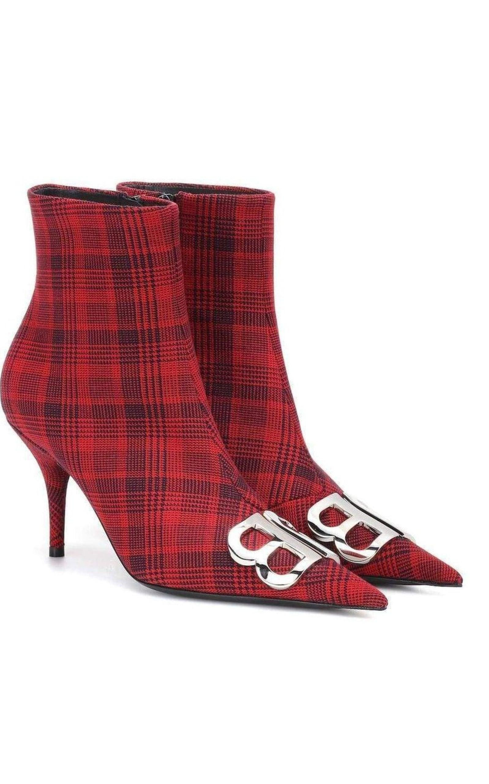 Logo Plaid Canvas Ankle Boots - 4