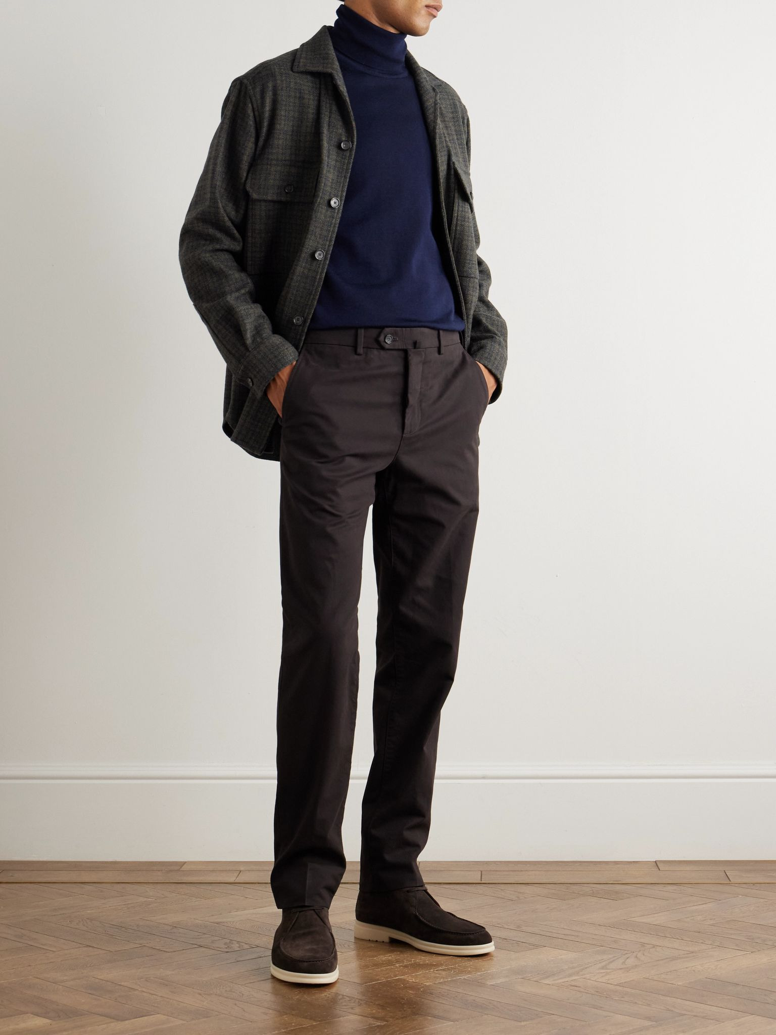 Ambrose Checked Cashmere and Mohair-Blend Overshirt Navy - 2