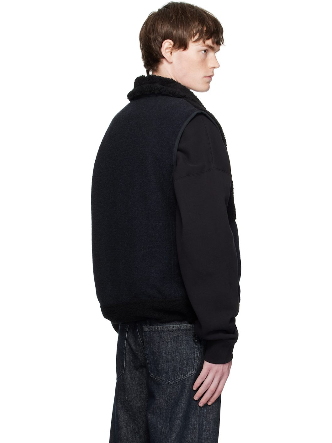 Black Wool Jersey Vest - 3