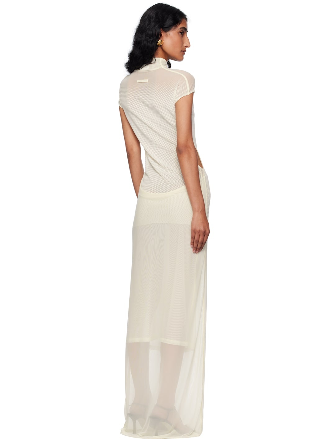 Off-White Sleeveless Flock Maxi Dress - 3
