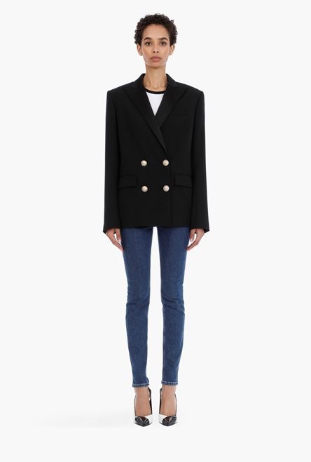 Black wool blazer with gold-tone double-breasted buttoned closure - 4