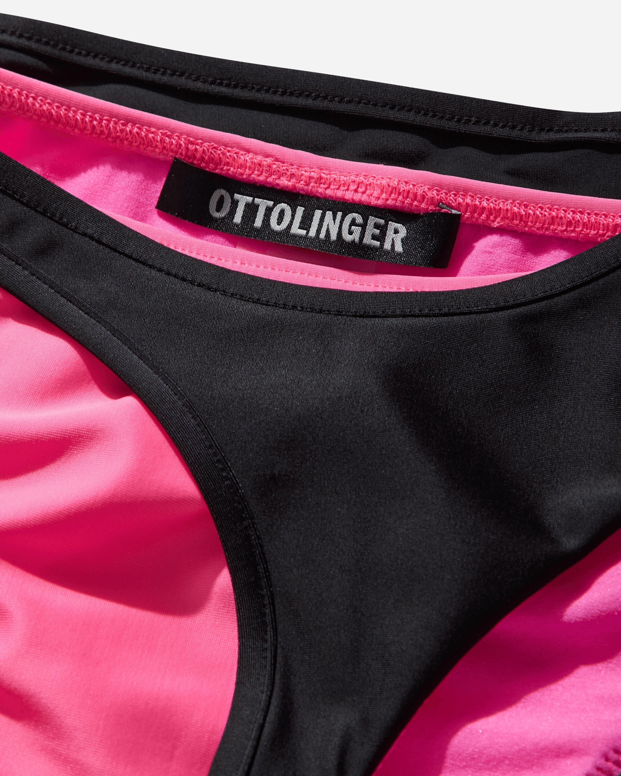Women's Layered Bikini Bottom Pink / Black - 4