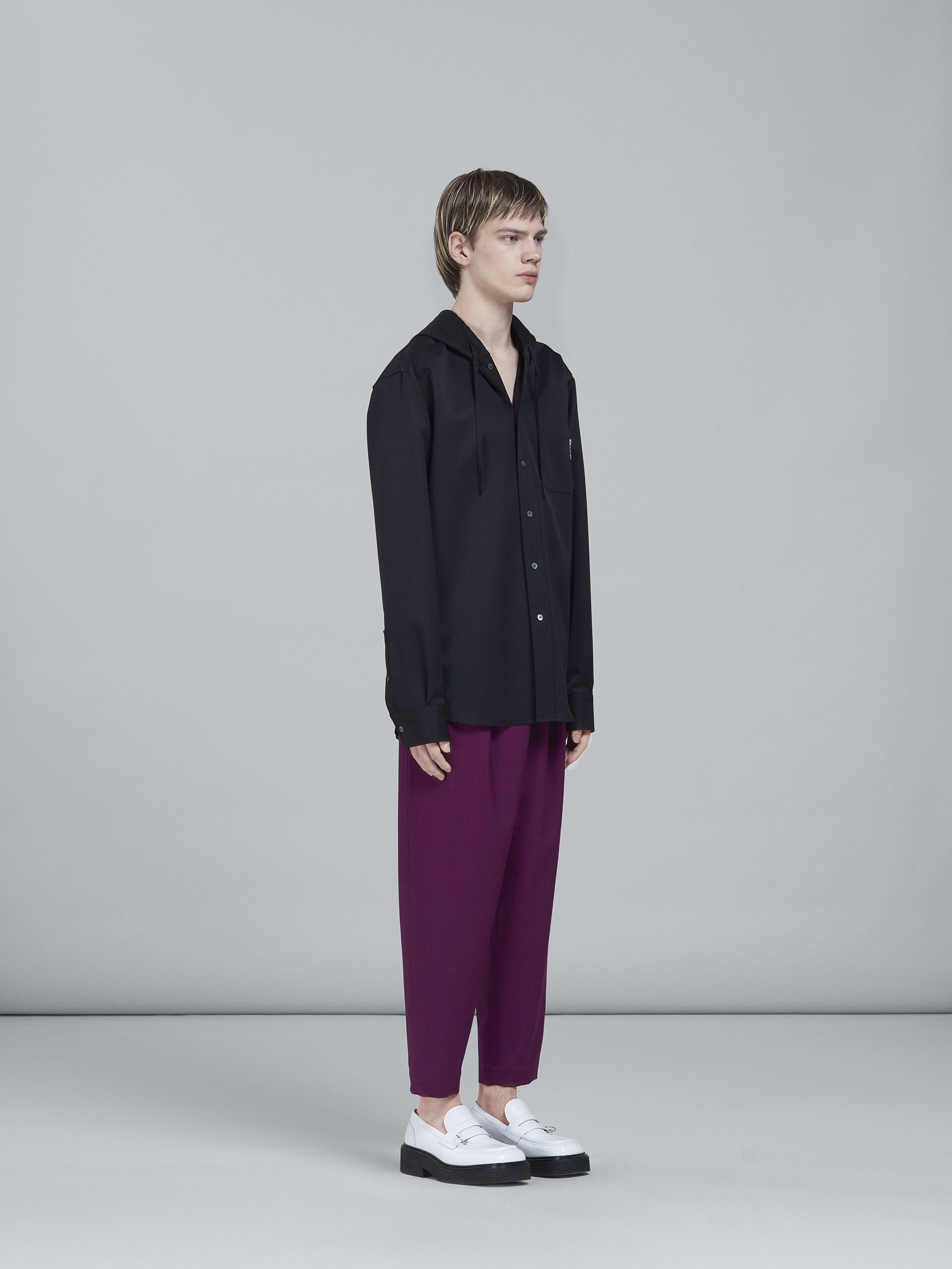 BLACK WOOL GABARDINE OVERSHIRT - 5