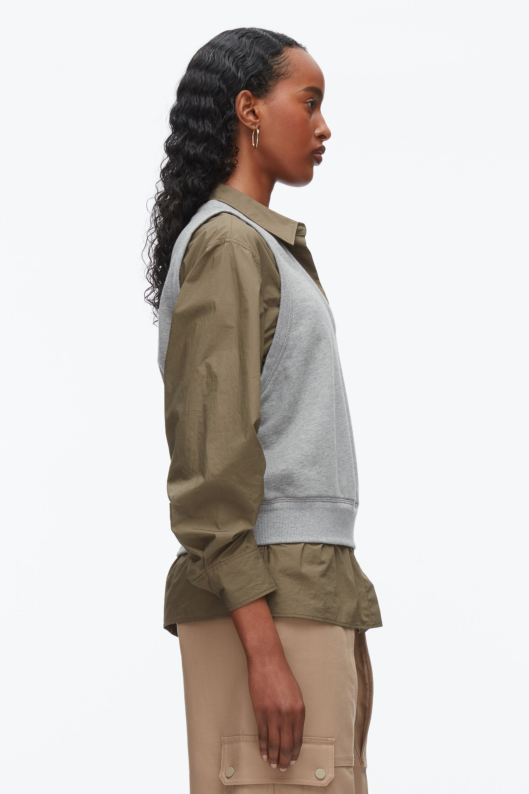 Layered Vest Ruched Sleeve Shirt - 4