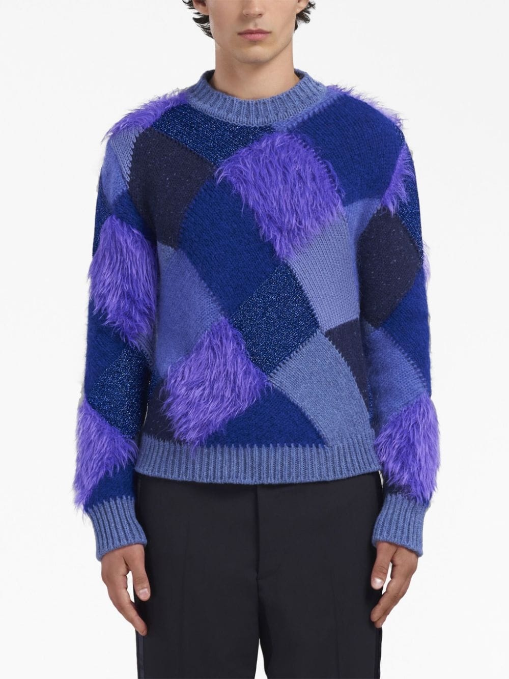 faux-fur argyle-knit jumper - 3