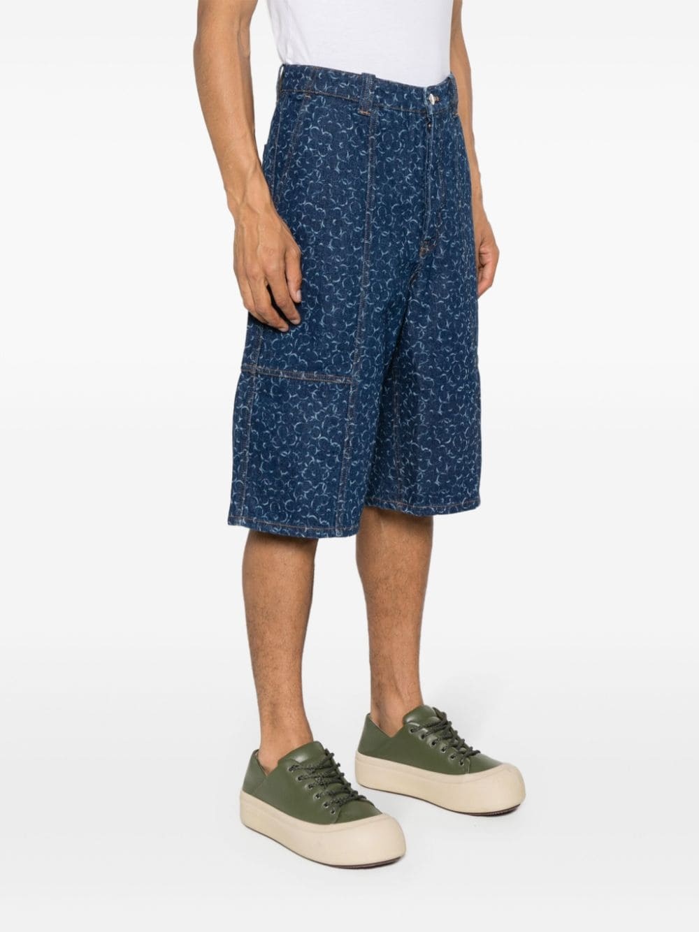 Abstract Daisy-print denim shorts - 3