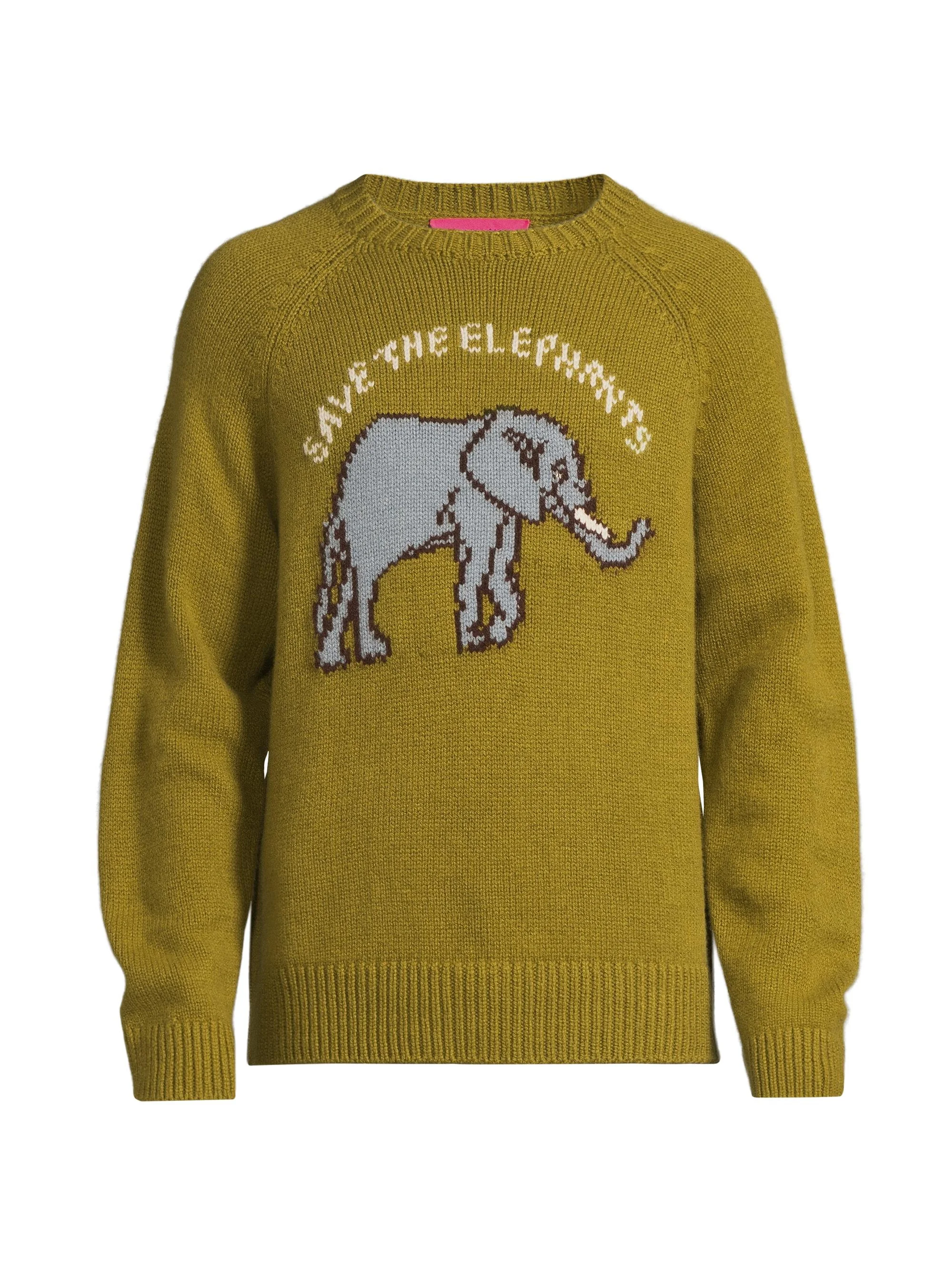 Men's Elephant Cashmere Crewneck Sweater - Dark Olive Multi - 1