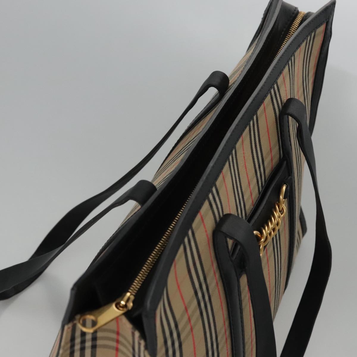 Burberry Nova Check Tote Bag Canvas Leather Beige Black Gold - 6
