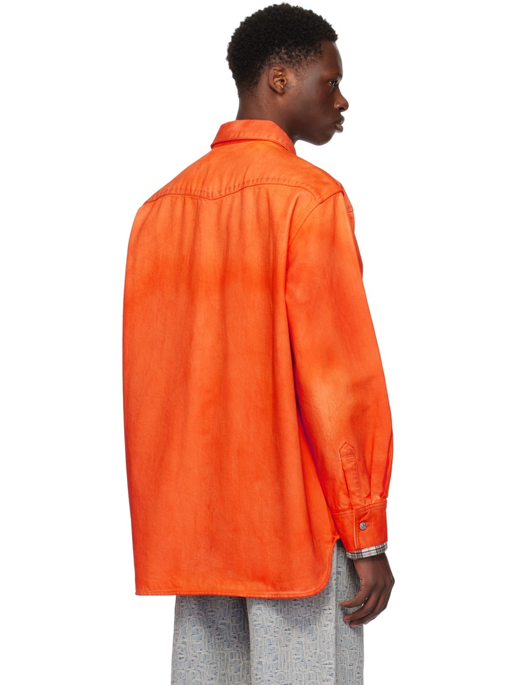 Orange Faded Denim Shirt - 3
