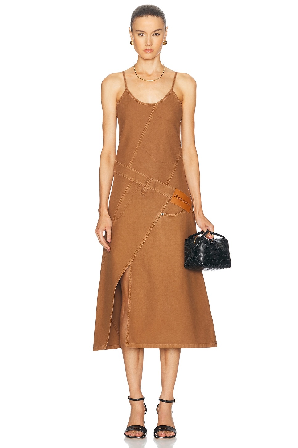 【関税&送料込】Jw Anderson Brown Stretch Cotton Dress JW Anderson Logo asymmetric cotton midi dress | mytheresa